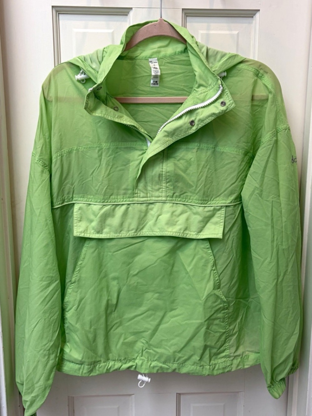 Alo Yoga Women's Small Lime Green Hooded Zip Sheer Windbreaker Jacket Nylon